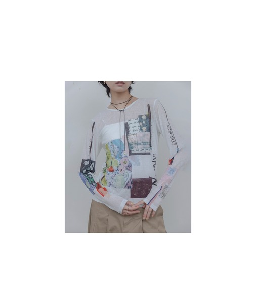 Eimee Law（エイミーロウ） tシャツ コラージュプリント シアー