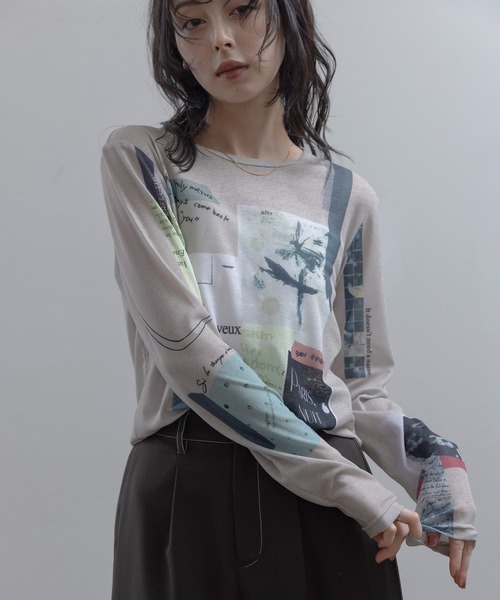 Eimee Law（エイミーロウ） tシャツ コラージュプリント シアー