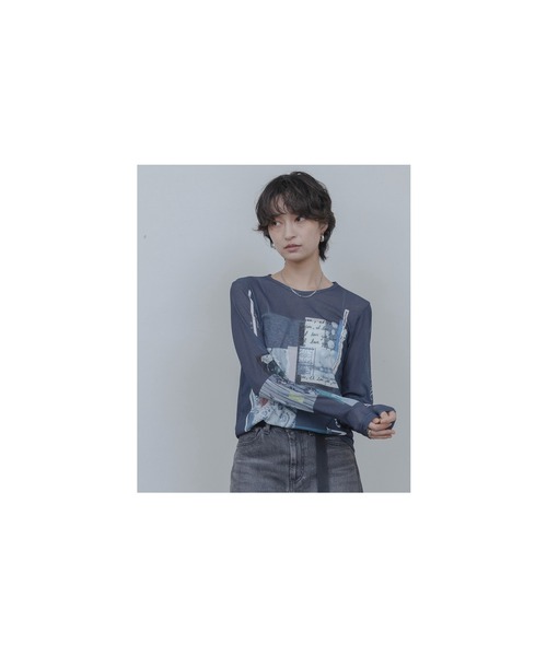 Eimee Law（エイミーロウ） tシャツ コラージュプリント シアー