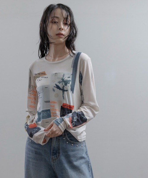 Eimee Law（エイミーロウ） tシャツ コラージュプリント シアー