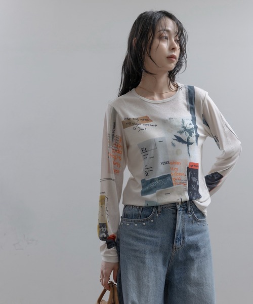 Eimee Law（エイミーロウ） tシャツ コラージュプリント シアー