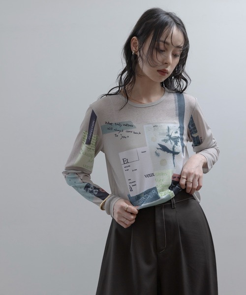 Eimee Law（エイミーロウ） tシャツ コラージュプリント シアー