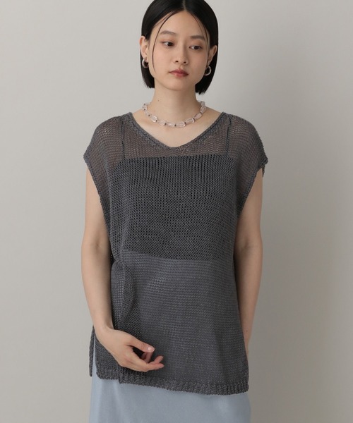 【新品未使用】A part by リネンコンメッシュプルオーバー グレー　美品 新品】A part by リネンコンメッシュプルオーバー グレー