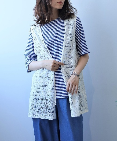 ベスト ジレ 「L〜5L 大きいサイズ」レーシーバックギャザージレ レディース