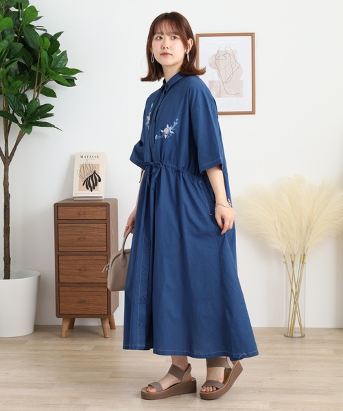 Emago（イマゴ） ワンピース 配色ステッチ花刺繍ワンピース : ZOZOTOWN