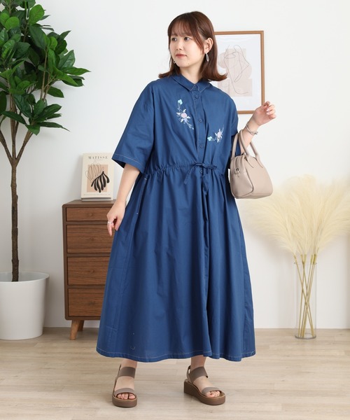 Emago（イマゴ） ワンピース 配色ステッチ花刺繍ワンピース : ZOZOTOWN