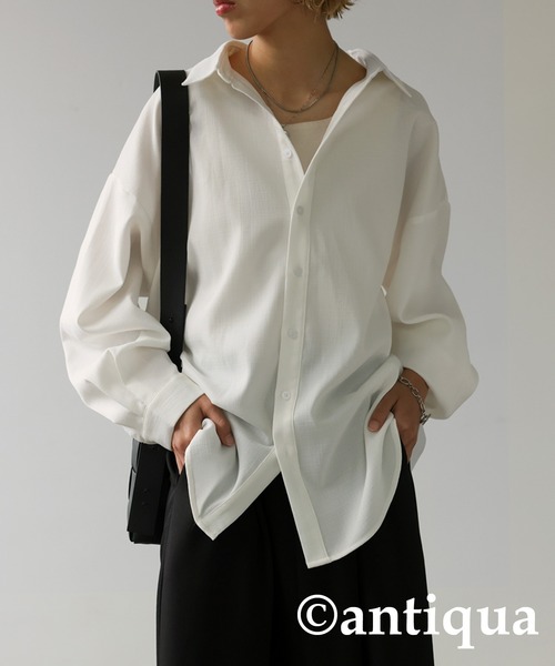 「antiqua」 「tree cafe」長袖シャツ P ホワイト レディース_画像9