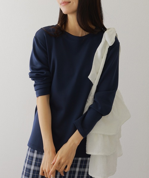 DAYRA tシャツ ソリッドカラー クルーネック 長袖 ベーシック プル