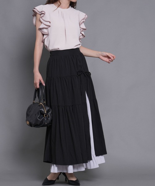 Nohea スカート ナチュラルワッシャー2枚重ね配色レイヤードレース