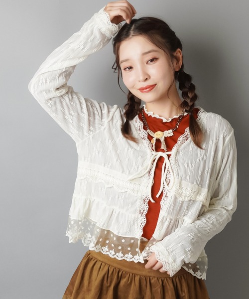 y2k axes femme ロング カーディガン レース リボン　森ガール axes femme 森ガール 00s レース ロングカーディガン アイボリー