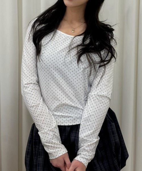 tシャツ ミニドット柄 タイトシルエットロングトップス レディース