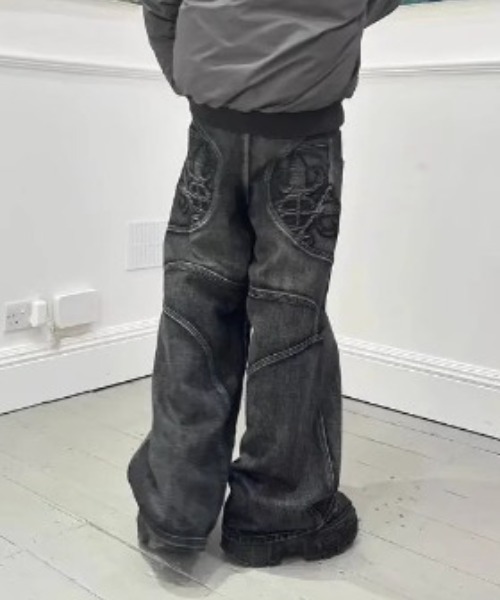 lilful ジーンズ ウォッシュ加工オピウムコアワイドデニムパンツ