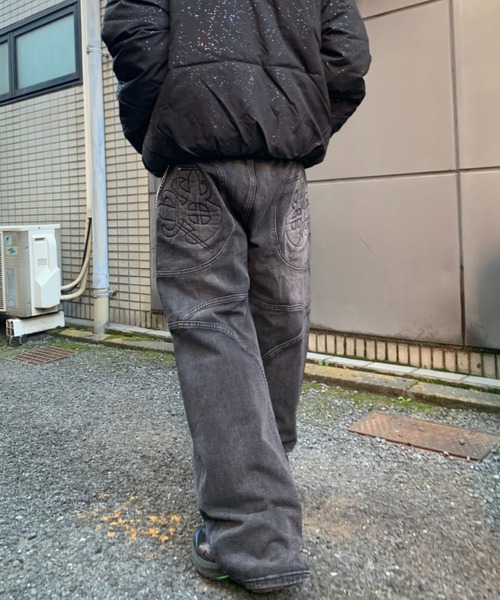 lilful ジーンズ ウォッシュ加工オピウムコアワイドデニムパンツ