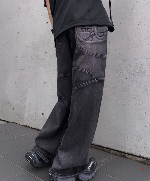 lilful ジーンズ ウォッシュ加工オピウムコアワイドデニムパンツ