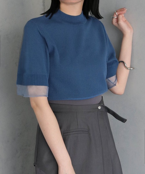 「&g'aime」 半袖ニット FREE ブルー レディース_画像2