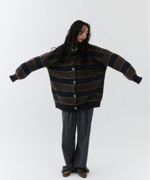 NUJOH モッズコート コート Soft Border Knit Cardigan / ソフト