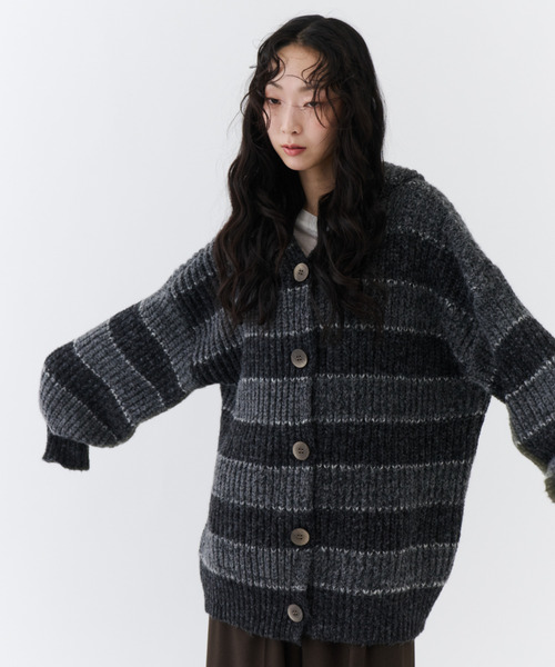 NUJOH モッズコート コート Soft Border Knit Cardigan / ソフト