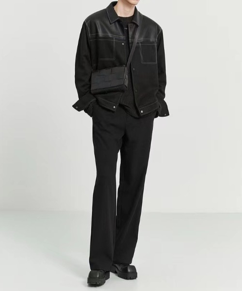 link lot ブルゾン アウター 「春服」ステッチ切り替え フェイクレザー