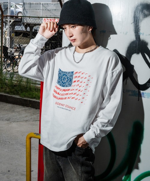 En serio TOKYO tシャツ 「SIDEWAYSTANCE」バンダナ星条旗長袖Tシャツ