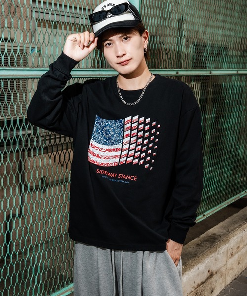 En serio TOKYO tシャツ 「SIDEWAYSTANCE」バンダナ星条旗長袖Tシャツ