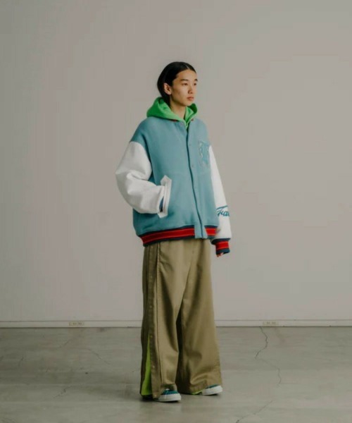 ダウンジャケット ダウン 「FACETASM」PATCHED STADIUM JACKET / スモークブルー 「KR-JK-M02」 メンズの画像