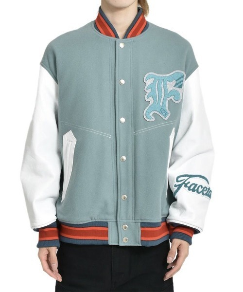 ダウンジャケット ダウン 「FACETASM」PATCHED STADIUM JACKET / スモークブルー 「KR-JK-M02」 メンズの画像