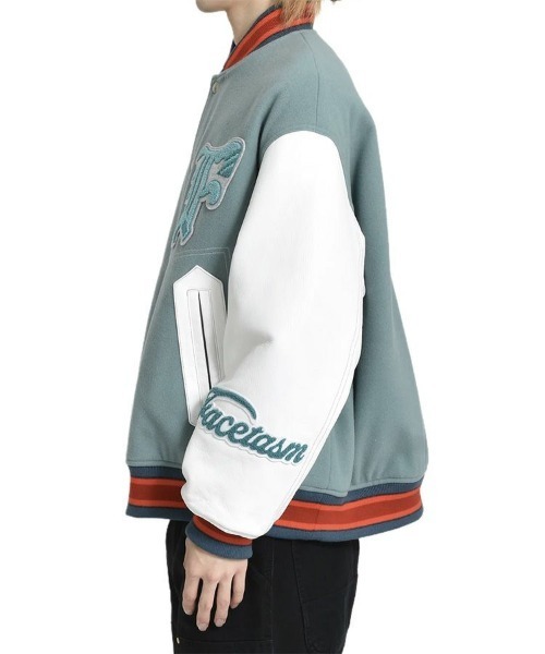 ダウンジャケット ダウン 「FACETASM」PATCHED STADIUM JACKET / スモークブルー 「KR-JK-M02」 メンズの画像