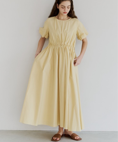 お値下げ中！OLUN バルーンスリーブタックワンピース アイボリー OLUN ワンピース 半袖 balloon sleeve tuck onepiece/バルーンスリーブ
