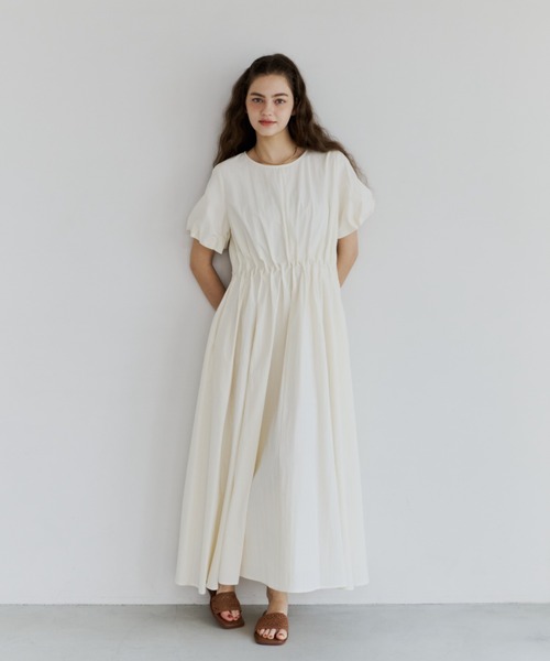 OLUN ワンピース 半袖 balloon sleeve tuck onepiece/バルーンスリーブ