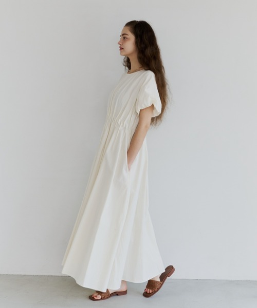 きりまる　オルン　OLUN バルーンスリーブタックワンピース XS アイボリー OLUN ワンピース 半袖 balloon sleeve tuck onepiece/バルーンスリーブ