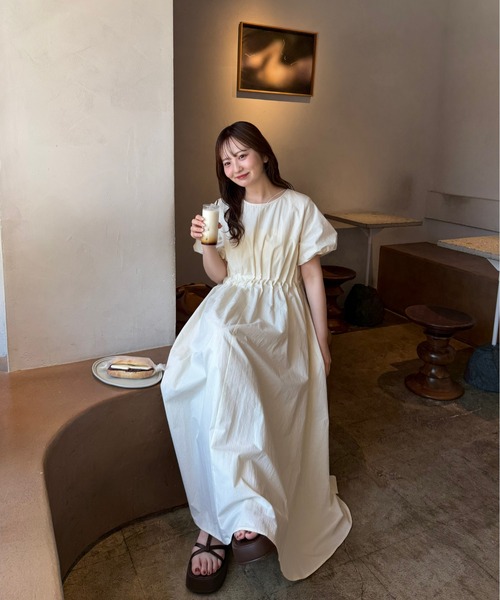 OLUN ワンピース 半袖 balloon sleeve tuck onepiece/バルーンスリーブ