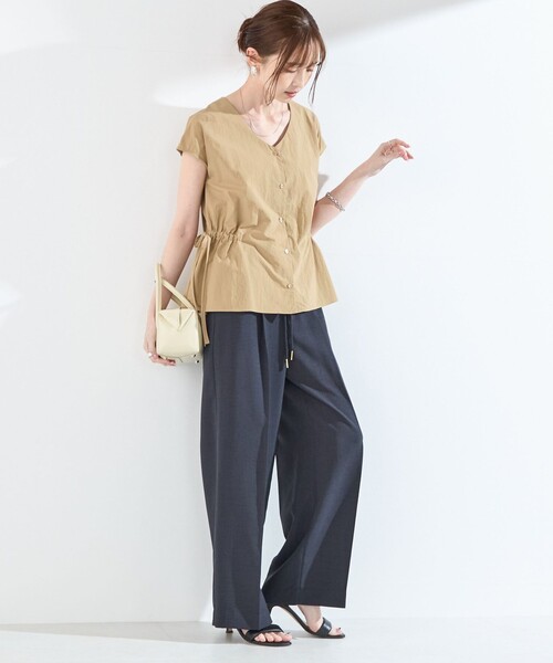 ワイドパンツ パンツ SHIPS Colors:「洗濯機可能」リネン ライク イージー パンツ レディースの画像