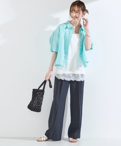 ワイドパンツ パンツ SHIPS Colors:「洗濯機可能」リネン ライク イージー パンツ レディースの画像