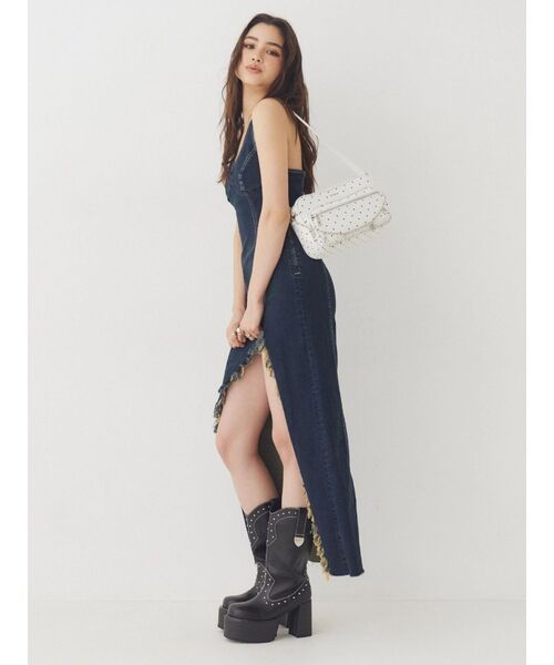 ワンピース ホルターネックデニムロングワンピースの画像