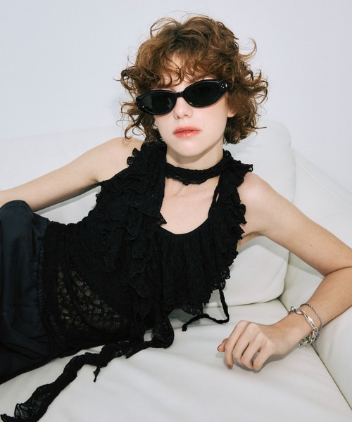 JOSEMOON レースブラウス ブラック JOSE MOON（ジョゼムーン） RAFFLE LACE TOPS/ラッフルレーストップス