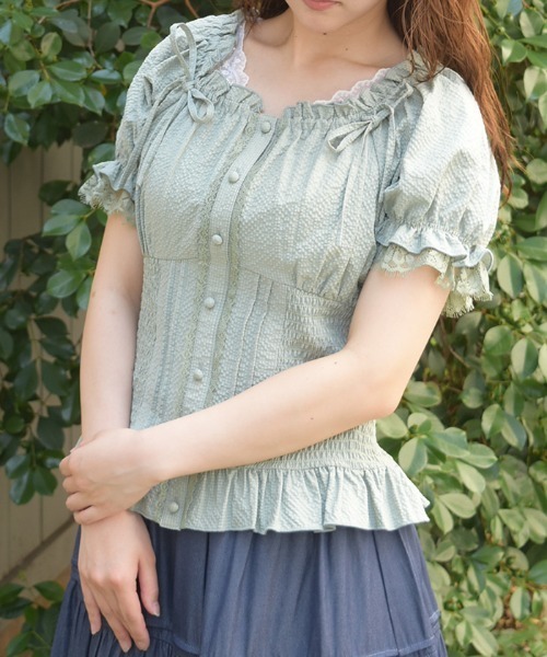 axes femme（アクシーズ ファム） ブラウス シャツ 半袖 シャーリング