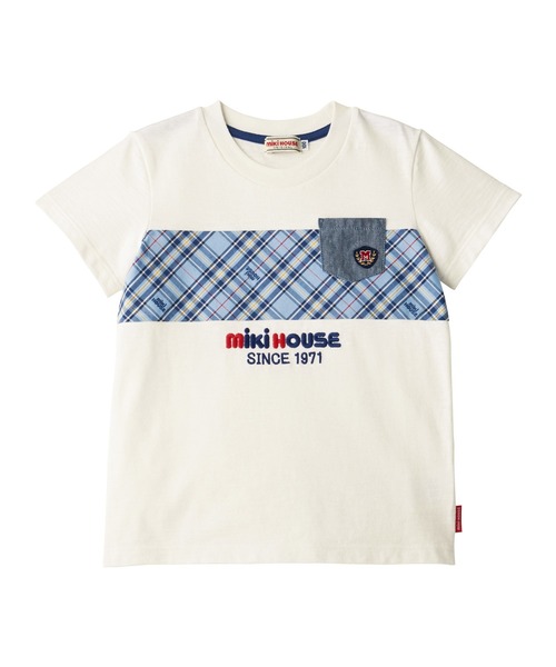 tシャツ Tシャツ チェック切り替え半袖Tシャツ キッズ : 59745586  