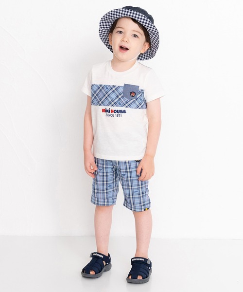 tシャツ Tシャツ チェック切り替え半袖Tシャツ キッズ : 59745586  