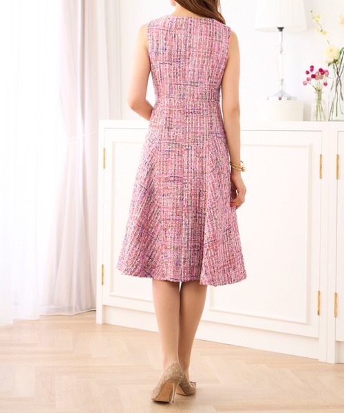 【美品】 Prima Scherrer ツイード ワンピース ピンク Prima Scherrer（プリマシェレル） ワンピース MIXツイード フロント