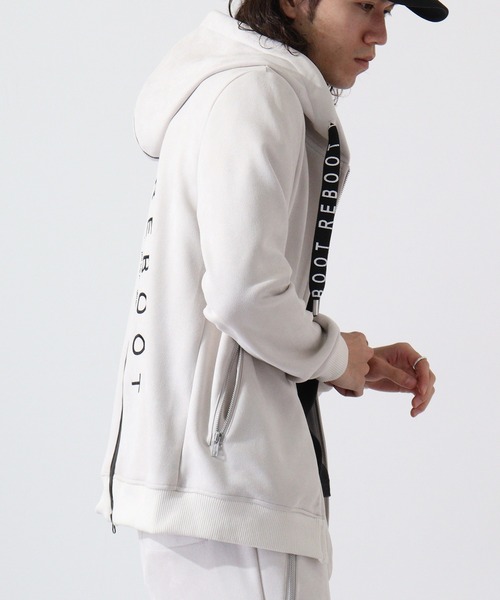 EVOLUTION パーカー Cut suede zip-up hoodie カットスエード