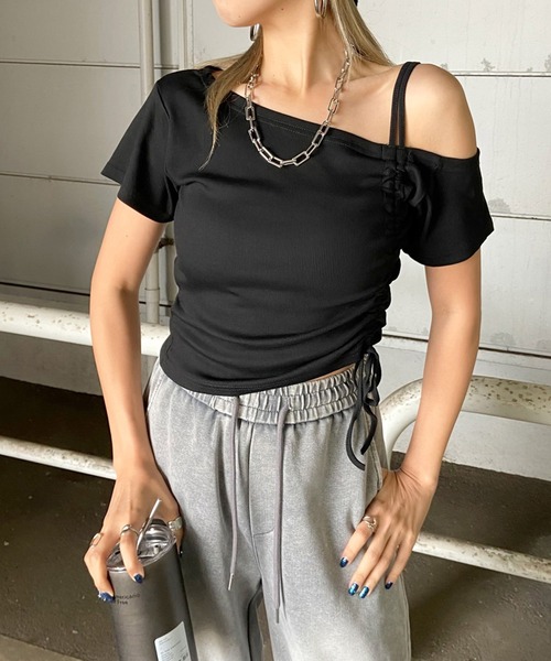 tシャツ レーステールワンショルダートップス レディース ワンショルダートップス（レディースTシャツ、カットソー