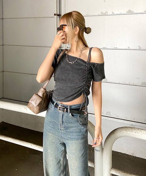 non-hedge（ノンヘッジ） tシャツ ワンショルダークロップド丈トップス