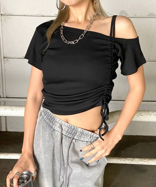 ワンショルダートップス（レディースTシャツ、カットソー