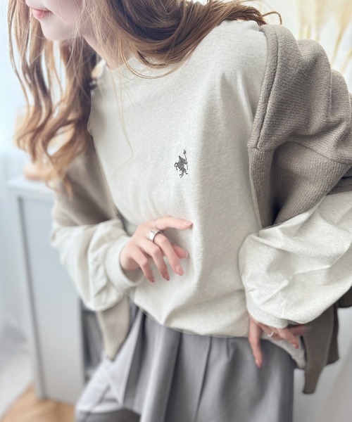 tシャツ 大人カジュアルスタイルに。綿100％着心地抜群の胸刺繍クルーネック長袖Tシャツ レディース | classicalelf | 05