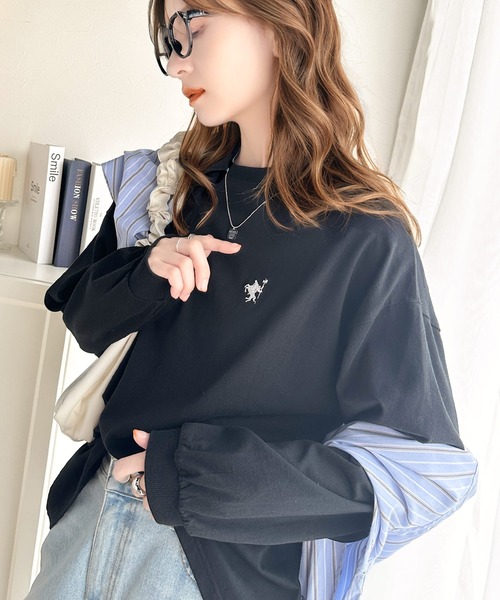 tシャツ 大人カジュアルスタイルに。綿100％着心地抜群の胸刺繍クルーネック長袖Tシャツ レディース | classicalelf | 03