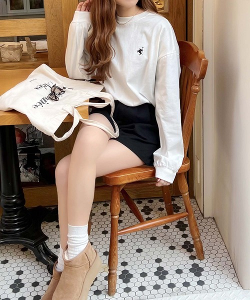 tシャツ 大人カジュアルスタイルに。綿100％着心地抜群の胸刺繍クルーネック長袖Tシャツ レディース | classicalelf | 09