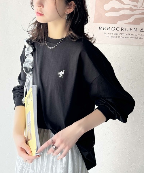 tシャツ 大人カジュアルスタイルに。綿100％着心地抜群の胸刺繍クルーネック長袖Tシャツ レディース | classicalelf | 22