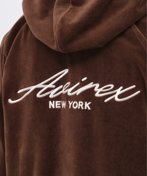 AVIREX アヴィレックス VELOUR ZIP PRAKA CURSIVE LOGO パーカー VELOUR ZIP PRAKA CURSIVE LOGO / ベロア ジップ パーカー