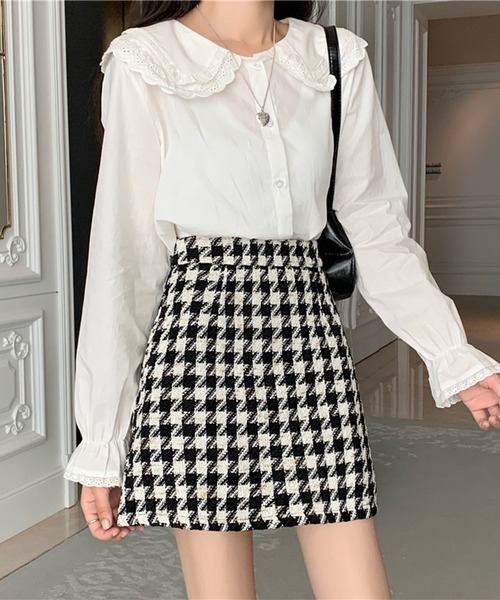 スカート チェック柄 千鳥柄 S-XL Aライン きれいめ 23zm678 STYLE DELI｜【LUXE】千鳥チェック柄Aラインスカート | Rakuten
