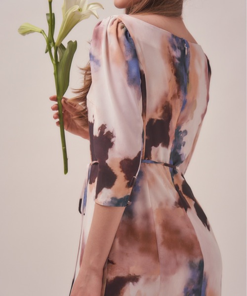 ERADIE ワンピース Printed side slit long dress プリント